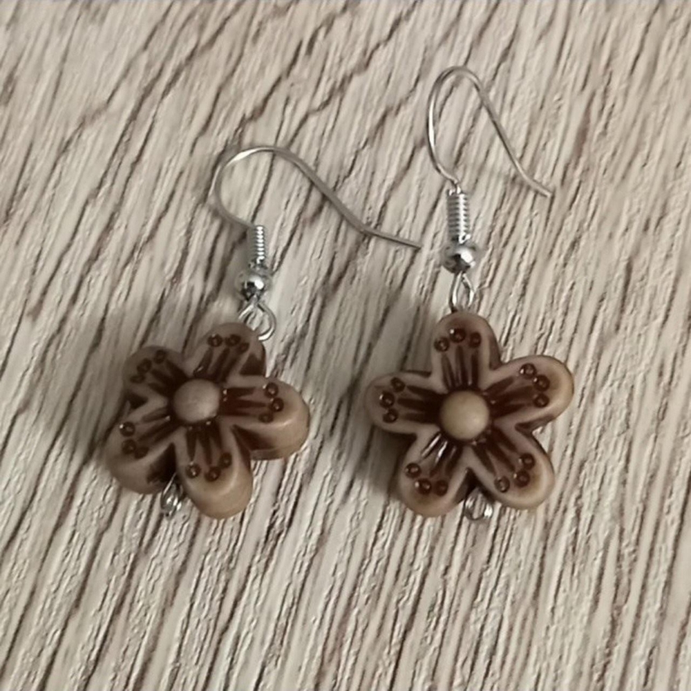 Hand Crafted brown flower print earrings
